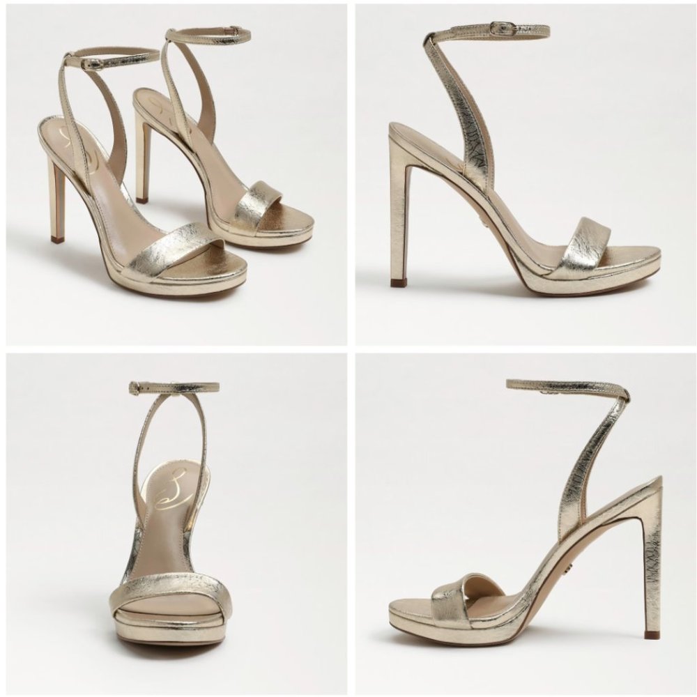 Sam Edelman   I  JADE ANKLE STRAP HEEL  I   Gold Leaf Leather